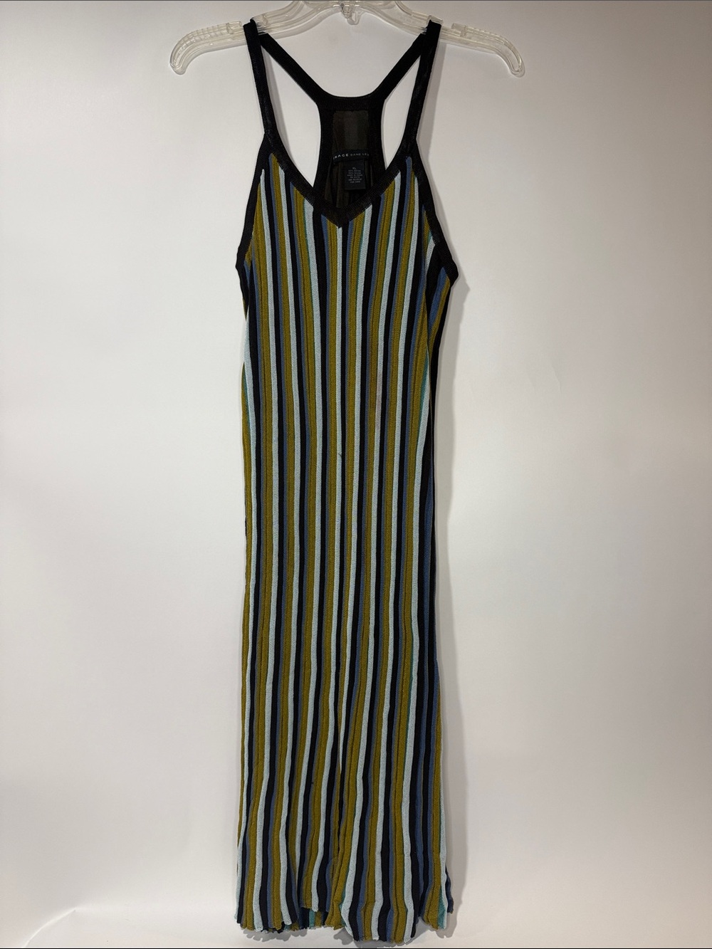 Grace Dane Lewis- Striped Maxi Dress - Black Trim, Blue & Green Stripes - XL